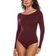 thumbnail image 3 of Body de una pieza de manga larga suave para mujer de Cozzifree, cuello barco, parte de arriba básica elástica con broches en negro y blanco, 3 of 5