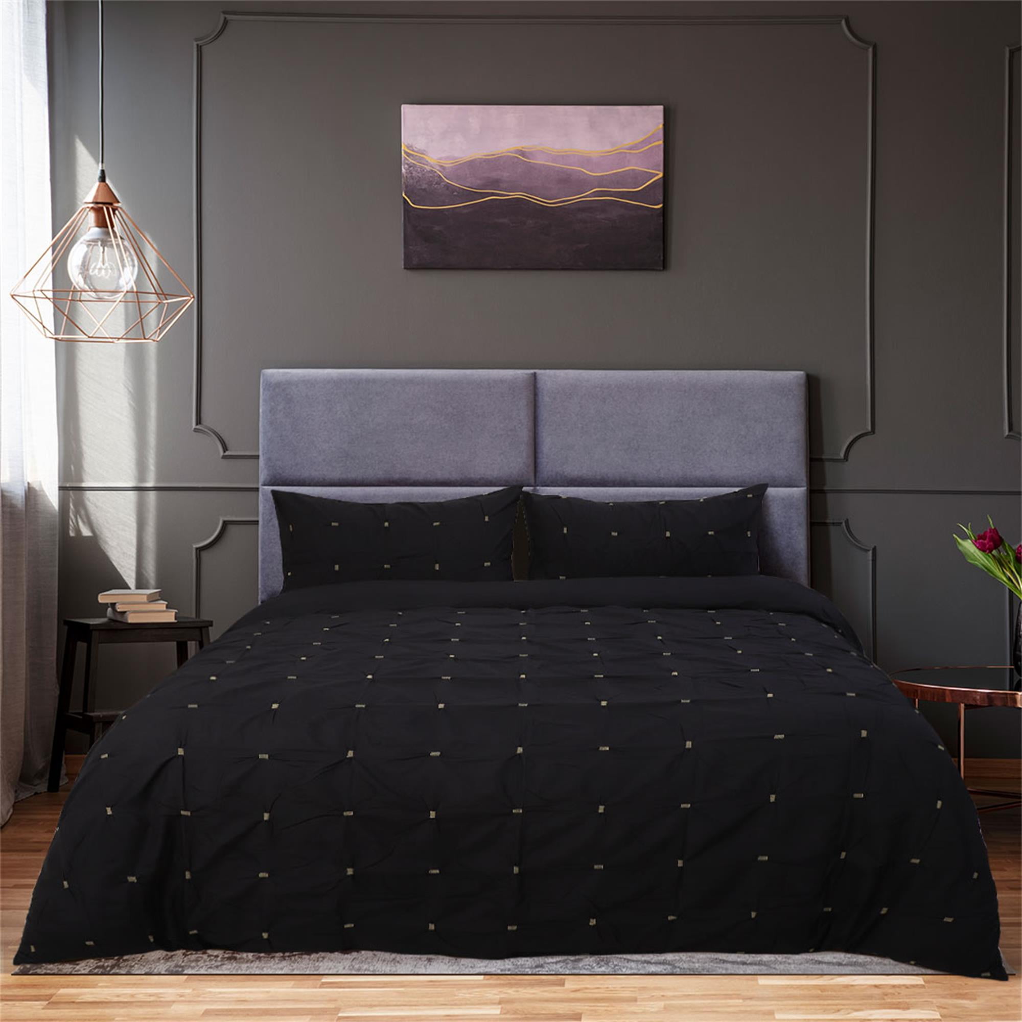 3 Piece Duvet Cover Set,Embroidery Checkered Bedding Set Include 1