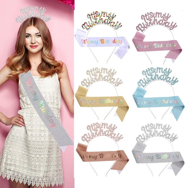 Fiudx Diadema de Cumpleaños, Diseño de Diamantes de Imitación Brillantes, Material de Aleación Elástica, Ajuste Cómodo, Banda de Feliz Cumpleaños, Tela de Satén y Purpurina, Decoraciones para Fiestas