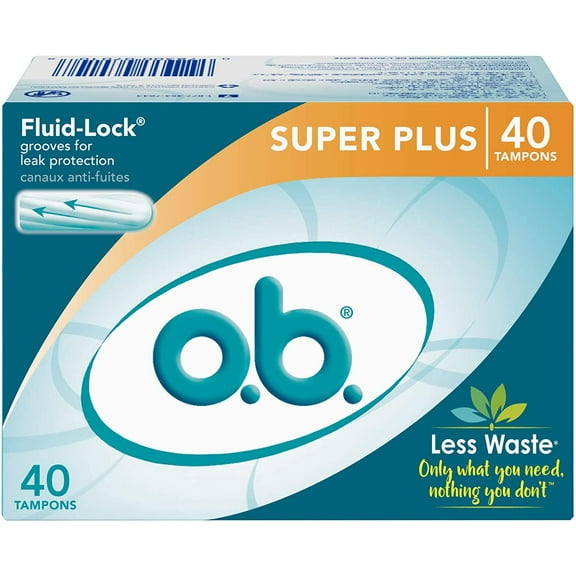 o.b. Tampons | Non-Applicator Tampon, Unscented | Super Plus Tampons, 40ct