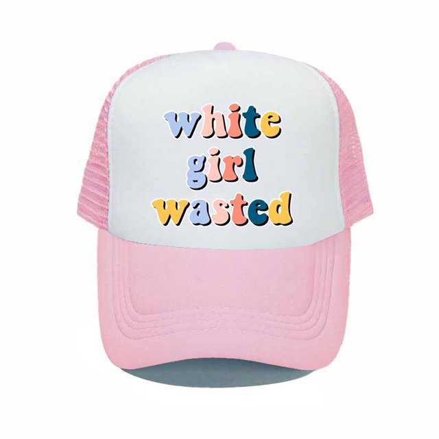 White Girl Wasted Snapback Cap Funny Party Dance Frat College Baseball Caps Rainbow Colors Letter Printed Trucker Cap Hats YP06756-60cm for adult Gao Jinjia LED