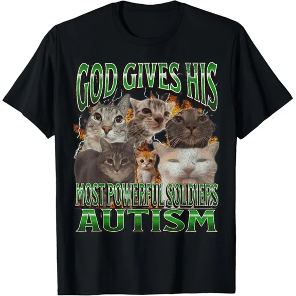 God Gives His Most Powerful Autism Funny Cat Bootleg T-Shirt Unisex S-5XL Hot Trending Shirt Birthday Gift