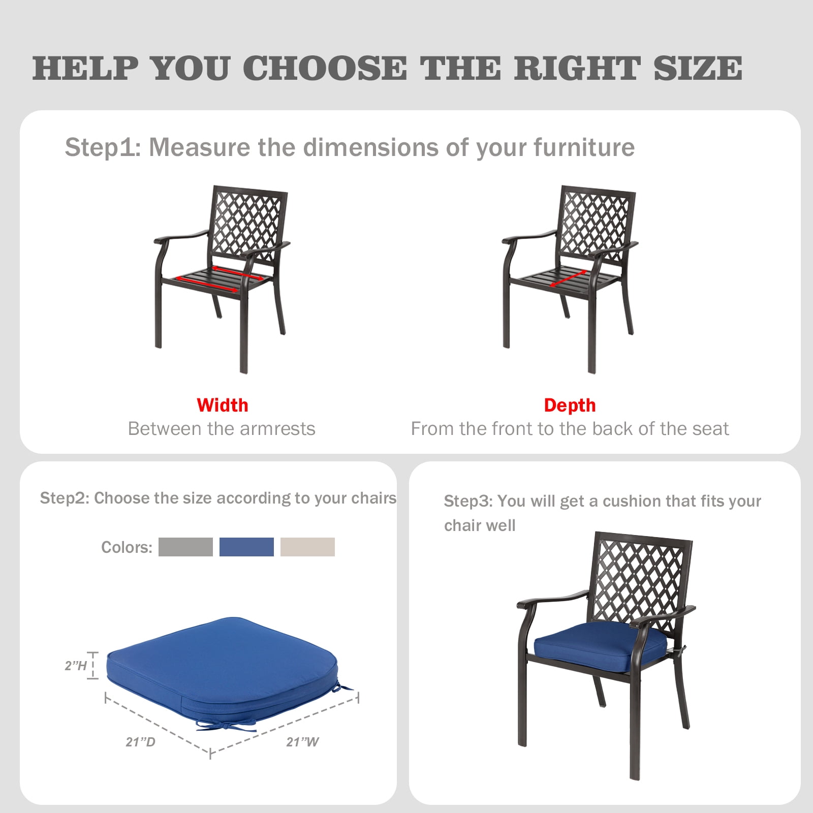 Aoodor Outdoor Chair Cushion W21'' x D21'', Fade-resistant Polyester Chair Pads with Invisible Zipper & Adjustable Ties, Navy Blue, Set of 4