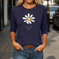 thumbnail image 6 of Dolkfu Pull-on Women'S Summer Tops Crew Neck Blue 3/4 Sleeve Minimalist T-Shirts Casual Printed Floral Tops Navy,S, 6 of 6