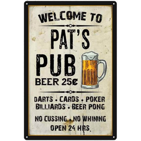 PAT'S Pub Sign Vintage Man Cave Bar 8 x 12 High Gloss Metal 208120028460