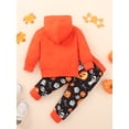 thumbnail image 3 of Toddlers Kids Halloween Outfits Set Long Sleeve Hooded Sweatshirt + Casual Pumpkin Pants 2 Piece Clothing Sets, 3 of 9