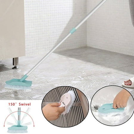 

Floor Scrub Brush 2 in 1 Shaped Brush Head with Detachable Brush Head Adjustable Long Handle Tub and Tile Brush for Cleaning Bathroom Patio Kitchen Wall and Deck