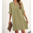 thumbnail image 3 of Summer Dresses for Women V Neck Ruffle Short Sleeve Casual Shift Dress with Pockets Apricot S, 3 of 6
