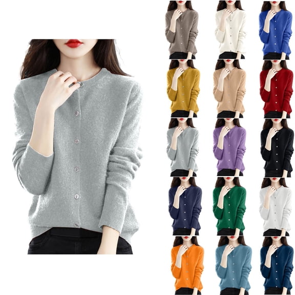 Yxbdin Cardigan Sweaters for Women Trendy Button Down Sweater Tops Comfy Crew Neck Outerwear Classic Long Sleeve Fall Sweaters Daily Wear