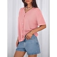thumbnail image 2 of FreshPretty Women's Short Sleeve Sweater Spring Summer Crochet Knit Tops V Neck Striped Button Down Dressy Casual Blouses, 2 of 8