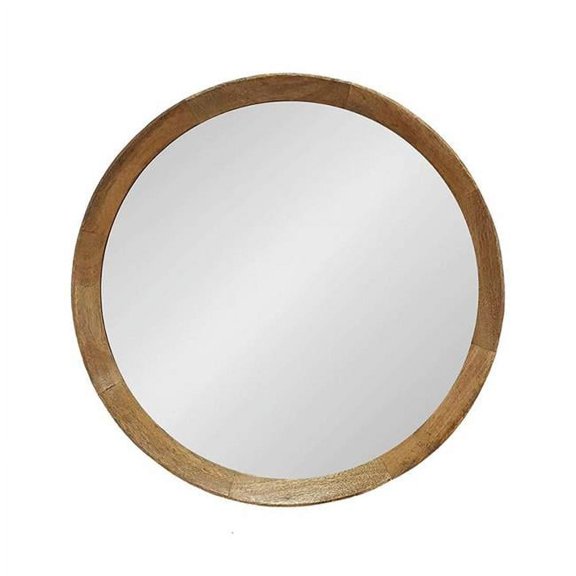 HomeRoots 485116 20 in. Natural Round Wood Framed Accent Mirror