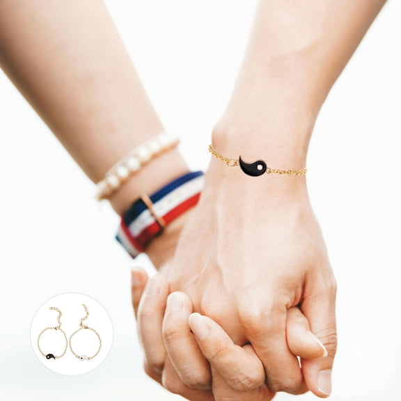 UPOUART 2-Pack Stylish Yin Yang Couple Bracelets Stainless Steel Adjustable Chain Relationship Accessories