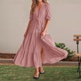 thumbnail image 5 of 2024 summer dresses for women trendy vacation with sleeves V neck button drawstring maxi dresses boho long dresses, 5 of 6