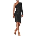 thumbnail image 3 of ERTUTUYI Women Fashion Solid Cold Shoulder Sequin Dress Skinny Ruched one Shoulder Sequin Long Dress Black Xxl, 3 of 8