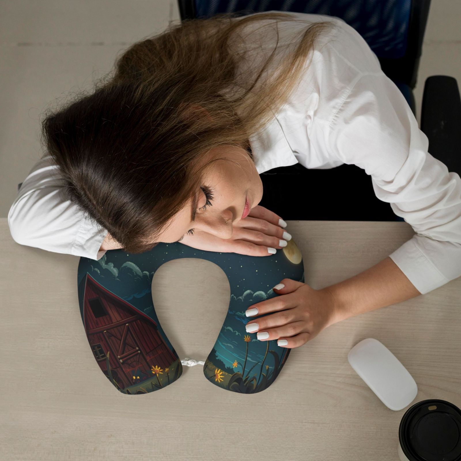 Xecao Farm Dog Duck Moonlight Print Memory Foam Cervical Neck Pillow Versatile U-Shaped Pillows for Home,Office,Camping,Travelling,Soft Washable Cover