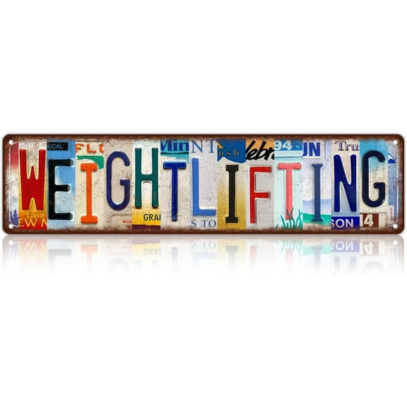 Vintage Sport Metal Tin Signs Weightlifting Street Signs Man cave Home Room Bar Wall Decor 16 x 4 Inches