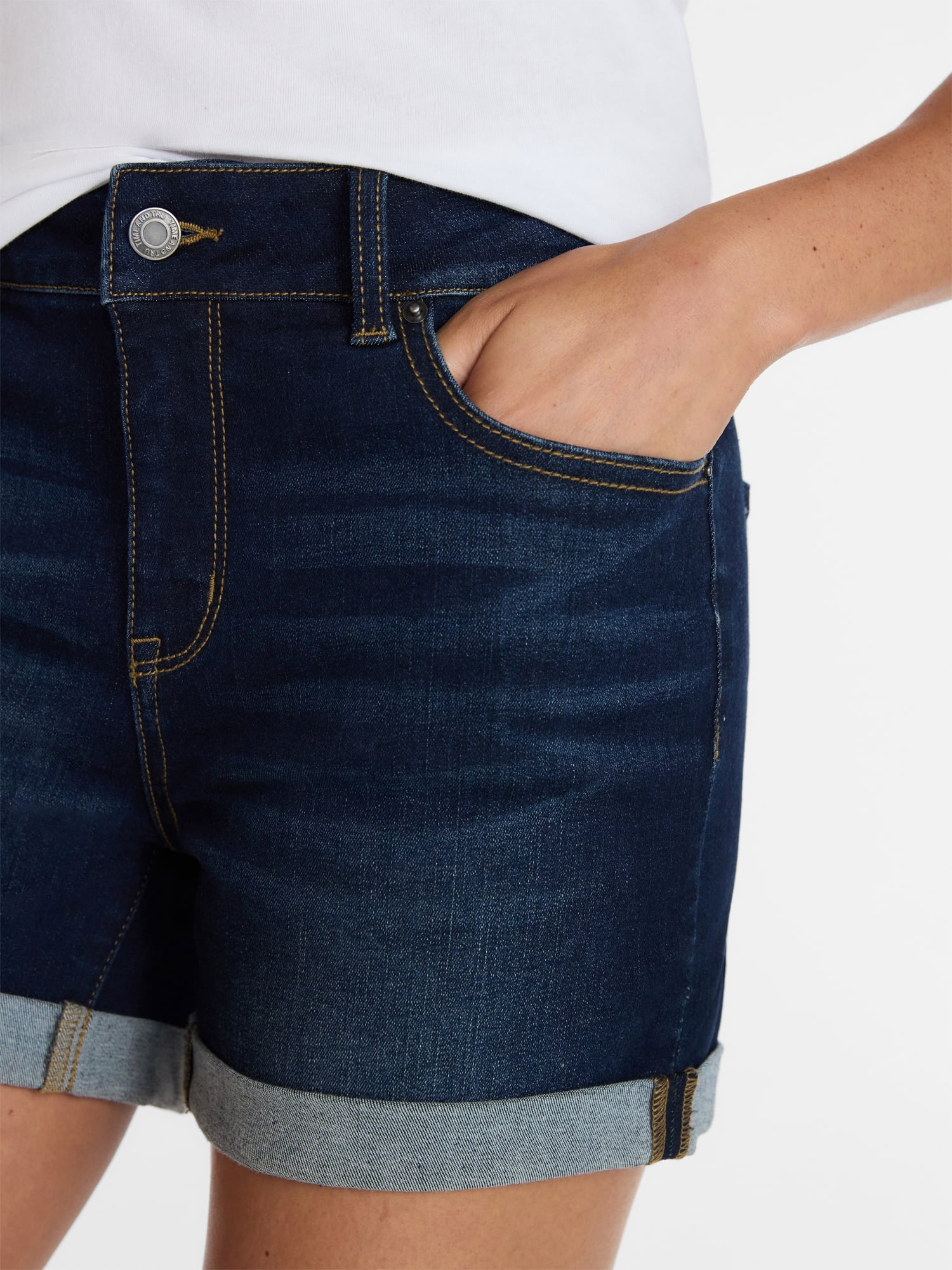 Time and Tru Women's Mid Rise Roll Cuff Denim Shorts, 4" Inseam, Sizes 0-20
