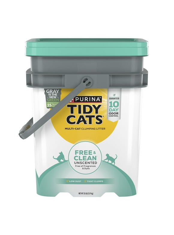 Purina Tidy Cats Multi-Cat Clumping Kitty Litter, Free & Clean Unscented, 35 lb Pail