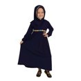 thumbnail image 2 of Odeerbi Girls 2025 Long Sleeve Solid Color Round Neck Dress Lace Turban Two Piece Muslim Children's Clothing, 2 of 9
