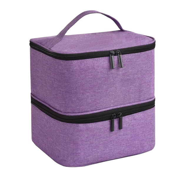 Estuche organizador de esmaltes de uñas con asa para pinceles y bolígrafos de perfume. Violeta