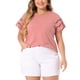 thumbnail image 1 of Agnes Orinda Blusas de verano para mujer de talla grande con panel de encaje y mangas cortas huecas 3X Rosa, 1 of 6