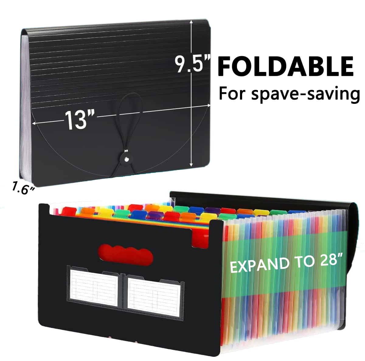 PHANCIR 24 Pocket Accordion File Organizer Thicker & Sturdy, Freestanding File Paper Folder with Labels for Classroom, Home, Office and Travel,2 Pack