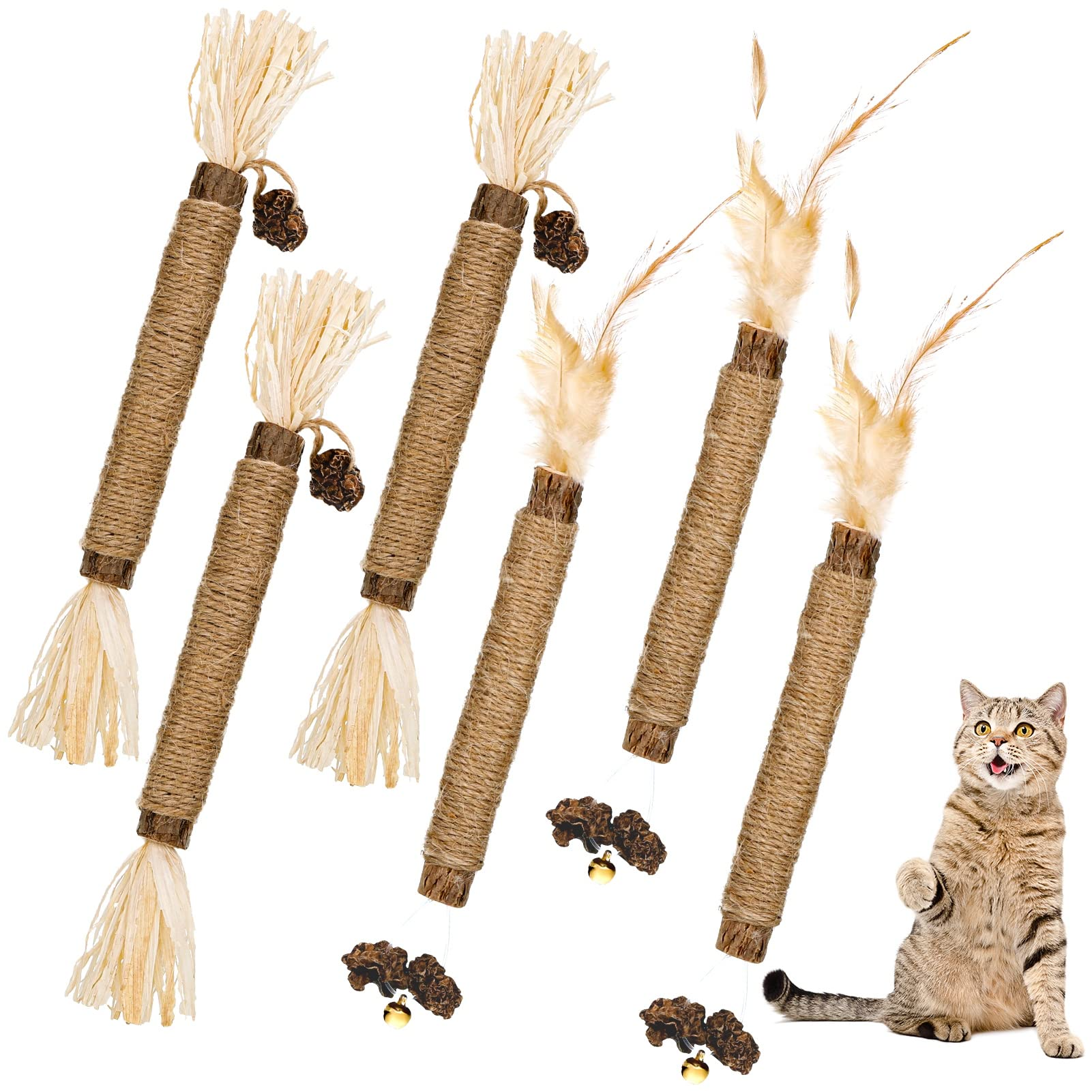 Springcorner 5 Pack Chew Kitten Sticks Cat Toys, Cat Toys Natural