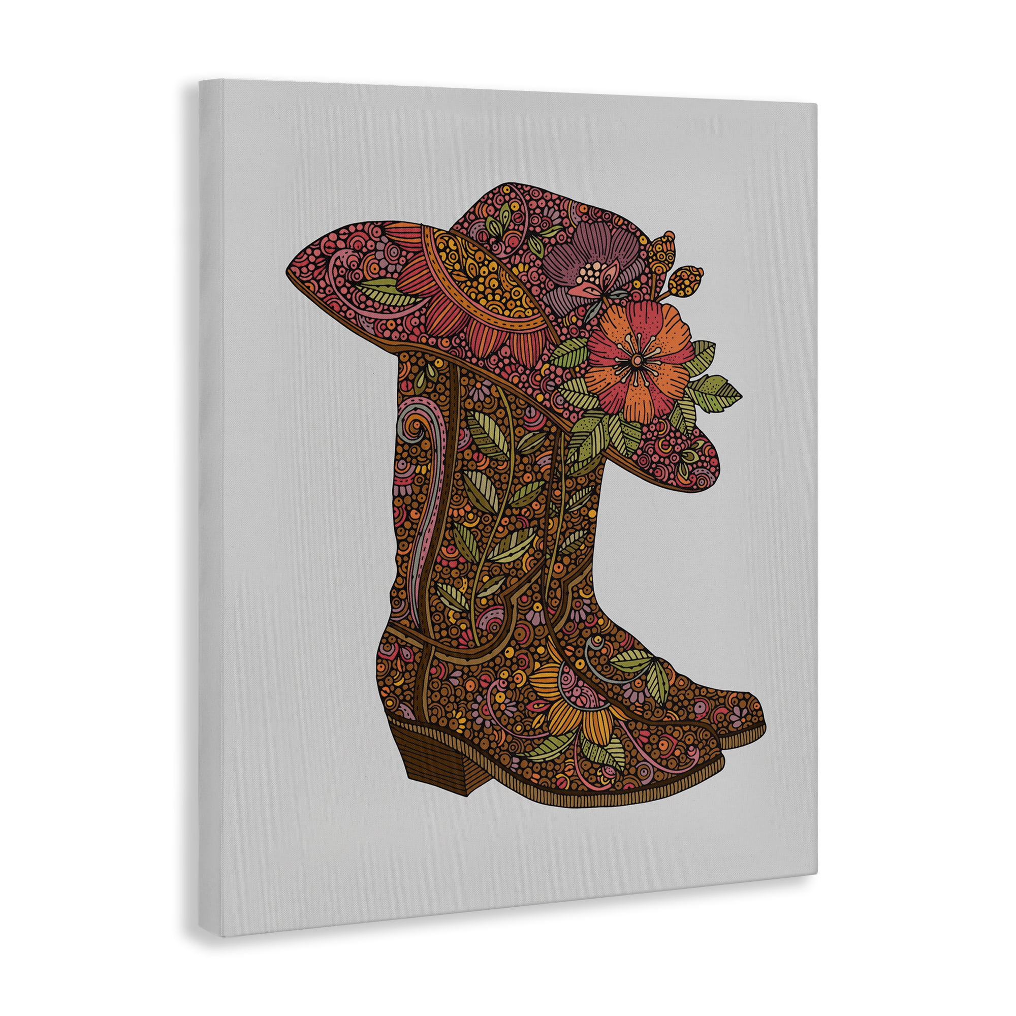 Stupell Industries Paisley Cowboy Boots Botanical & Floral Painting Gallery Wrapped Canvas Art Print Wall Art, 30 x 40