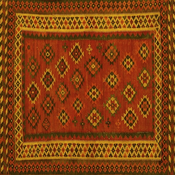 Ahgly Company Indoor Square Oriental Yellow Traditional Area Rugs, 6' Square