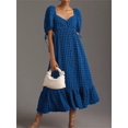 thumbnail image 2 of Gupgi Women's Puff Sleeve Midi Dress Solid Color Bubble Textured Smocked Sweetheart Neck Ruffled Flowy Dress, 2 of 6