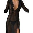 thumbnail image 3 of Musuos Women Sexy Long Sleeve Patchwork See-through Slit Dress for Party Beach, 3 of 7