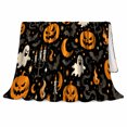 thumbnail image 2 of Halloween Pumpkin Ghost Bat Pattern, Festive Halloween Scene, Warm Flannel Blanket for Living Room and Reading Nook, Art Lovers Halloween Gift, Festive Home Decor, 2 of 9