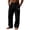 Black, variant on Men Cotton Linen Pants Button Front Elastic Waist Straight Leg Pants Small Leather Patch Decor Loose Casual Pants Wrinkle Texture Lightweight Summer Trousers With Side Slip Pockets For Beach