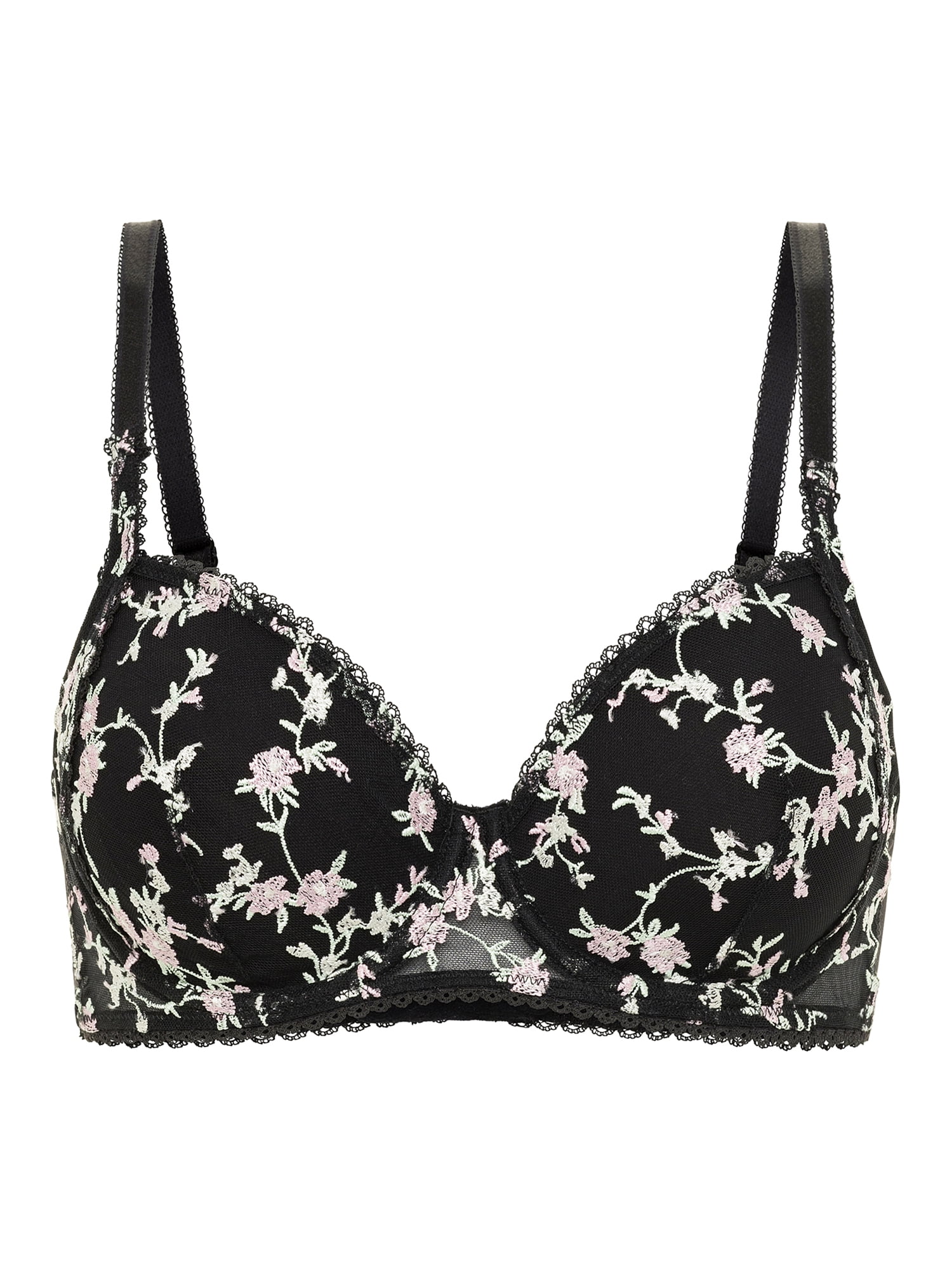 Adored by Adore Me Floral Embroidery and Mesh Ruby T-Shirt Bra, Sizes 34B-40DD
