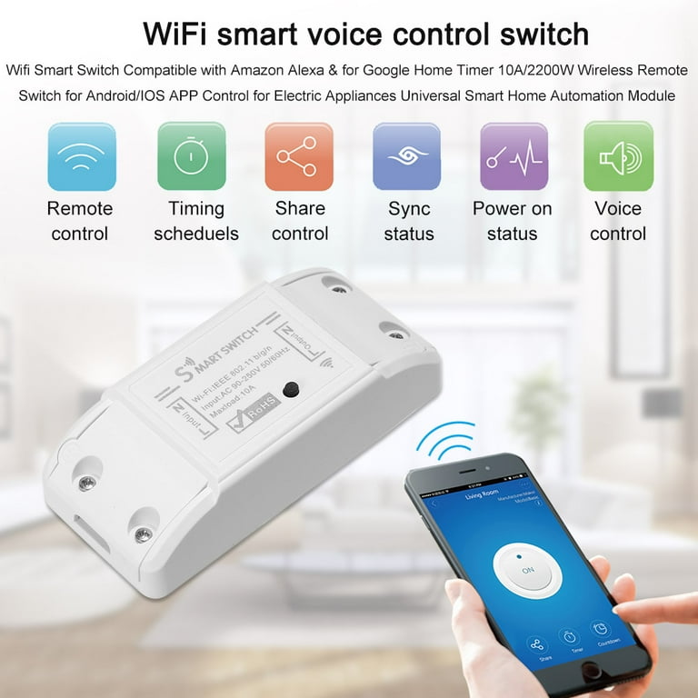 Wifi Smart Switch Compatible with & for Home Timer 10A/2200W Wireless  Remote Switch for Android/IOS APP Control for Electric Appliances Universal Smart  Home Automation Module 