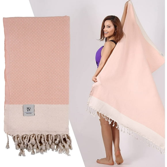 Nova Luxury Linen Quick Dry Turkish Beach Towels 100% Organic Cotton, 37 x 71 Inches (90x180 cm), Powder