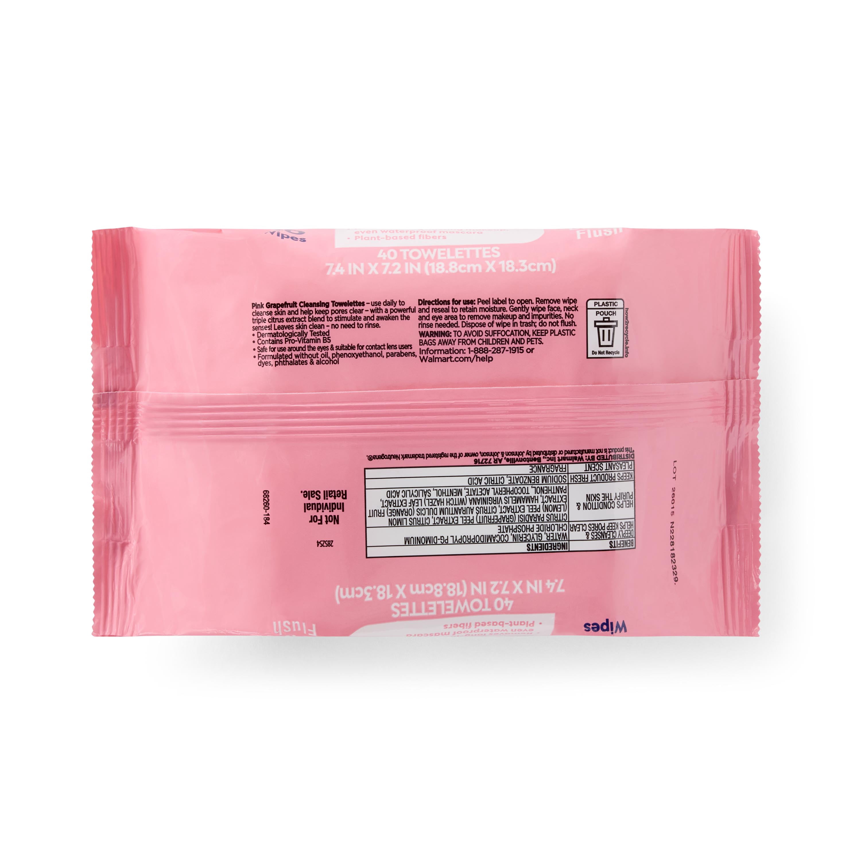 Equate Pink Grapefruit Cleansing Towelettes, 80 Count