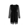 thumbnail image 6 of Women's Sequins Mini Dress Lantern Long Sleeve V Neck Mesh Splicing Glitter Cocktail Party Dress Short Dance Dress, 6 of 8