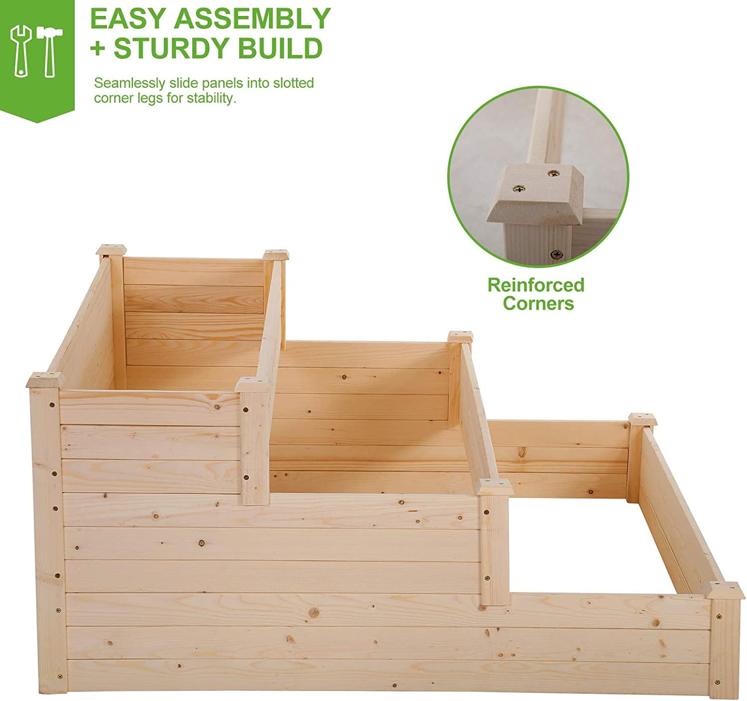 3-Tier Raise Garden Bed, Elevated Garden Bed Kit Wooden Planter Box 48x48x22 inch Elevated Planter Box for Plants Herbs Vegetables, Natural