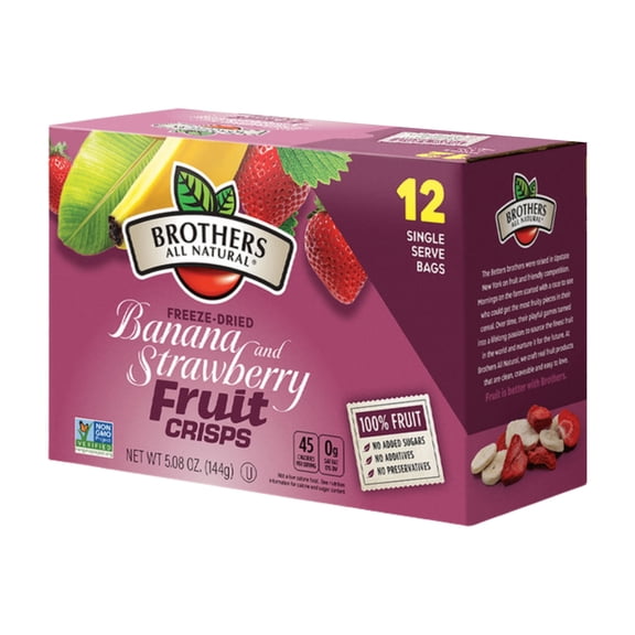 Brothers All Natural Freeze Dried Fruit Crisps, Banana Strawberry, 0.42 Oz (Pack of 12), Made with 100% Fruit, Gluten Free, Soy Free, Vegan, Healthy Snack, Lunch Box Ready
