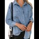 thumbnail image 1 of Camisas de Mujer con Botones y Cuello en V, Camisa Informal Holgada Azul L, 1 of 8