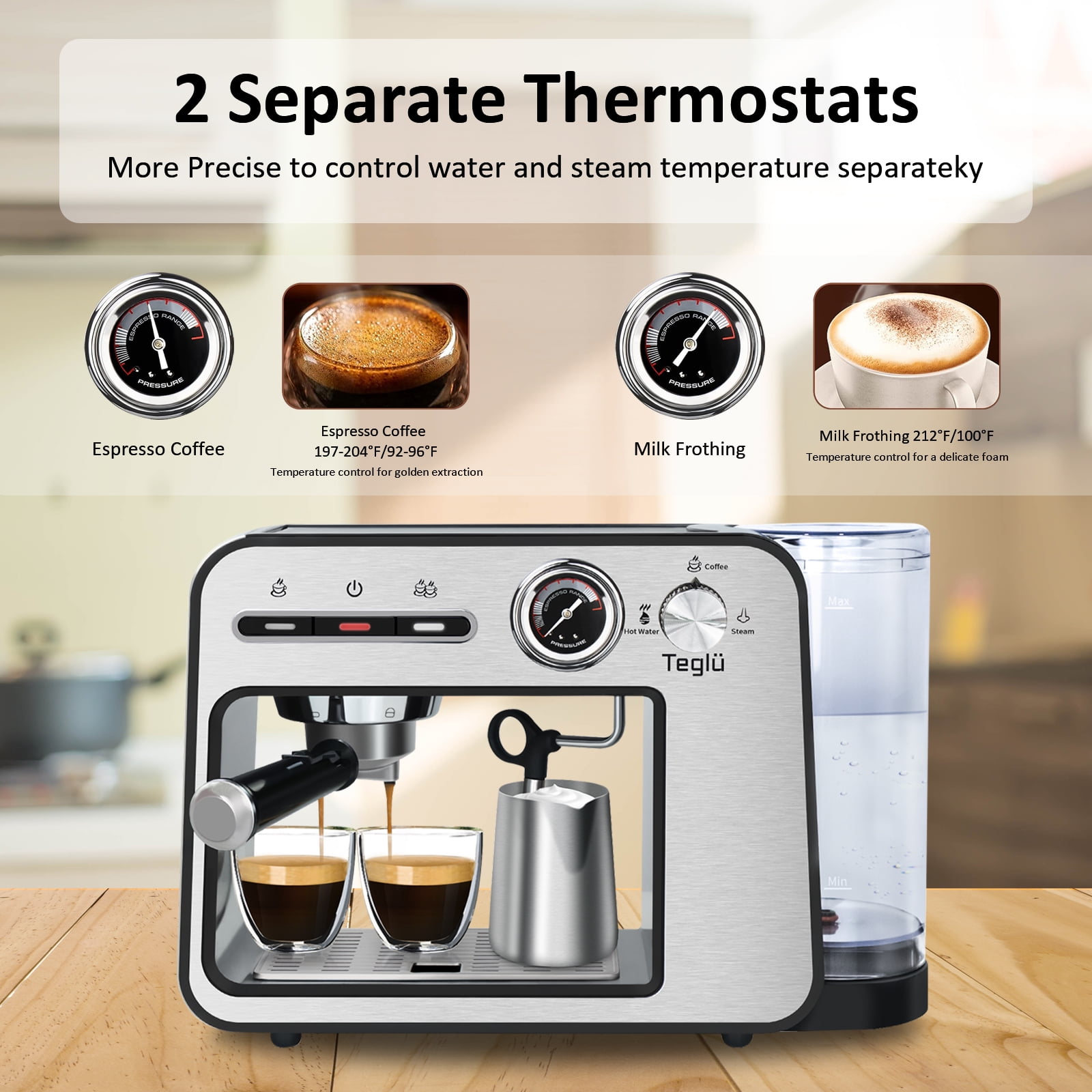  Small Espresso Machine, Frossvt 20 Bar Espresso Maker with Milk  Frother/Steam Wand for Latte and Cappuccino, Compact Expresso Coffee  Machines with 47 oz Removable Water Tank for Home and office, Black