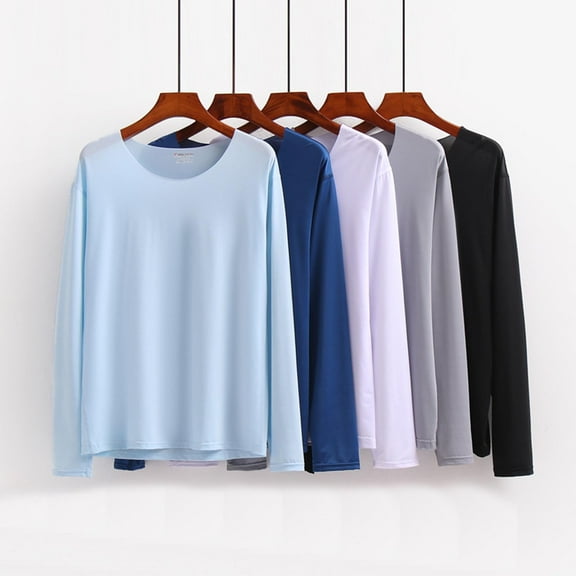 Miluxas Men's Ice Silk Long-Sleeved T-Shirt Loose Bottoming Tops Summer Shirt White XL(XL)