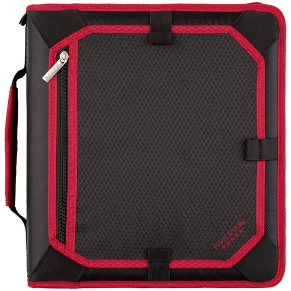 Five Star Zipper Binder, 2 Inch 3 Ring Binder, Expansion Panel, Durable, Black/Red/Gray (29052BE7)