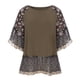 thumbnail image 4 of Tops para mujer Camisas Blusas Elegante Casual Cuello redondo Gasa Muñeca Mangas Leopardo Patchwork Estampado Top Blusa Odeerbi ODB-5, 4 of 8