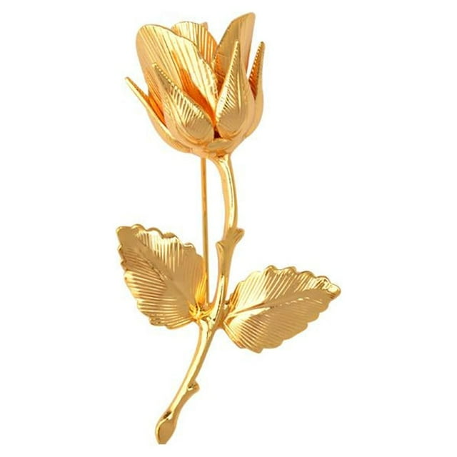 Elegante broche de rosa bañado en oro para traje de hombre. Amarillo dorado