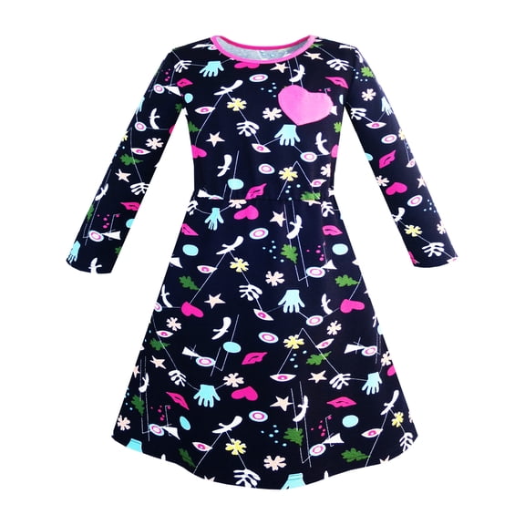 Girls Dress Cartoon Hands Heart Dog Printed Casual 3 Years
