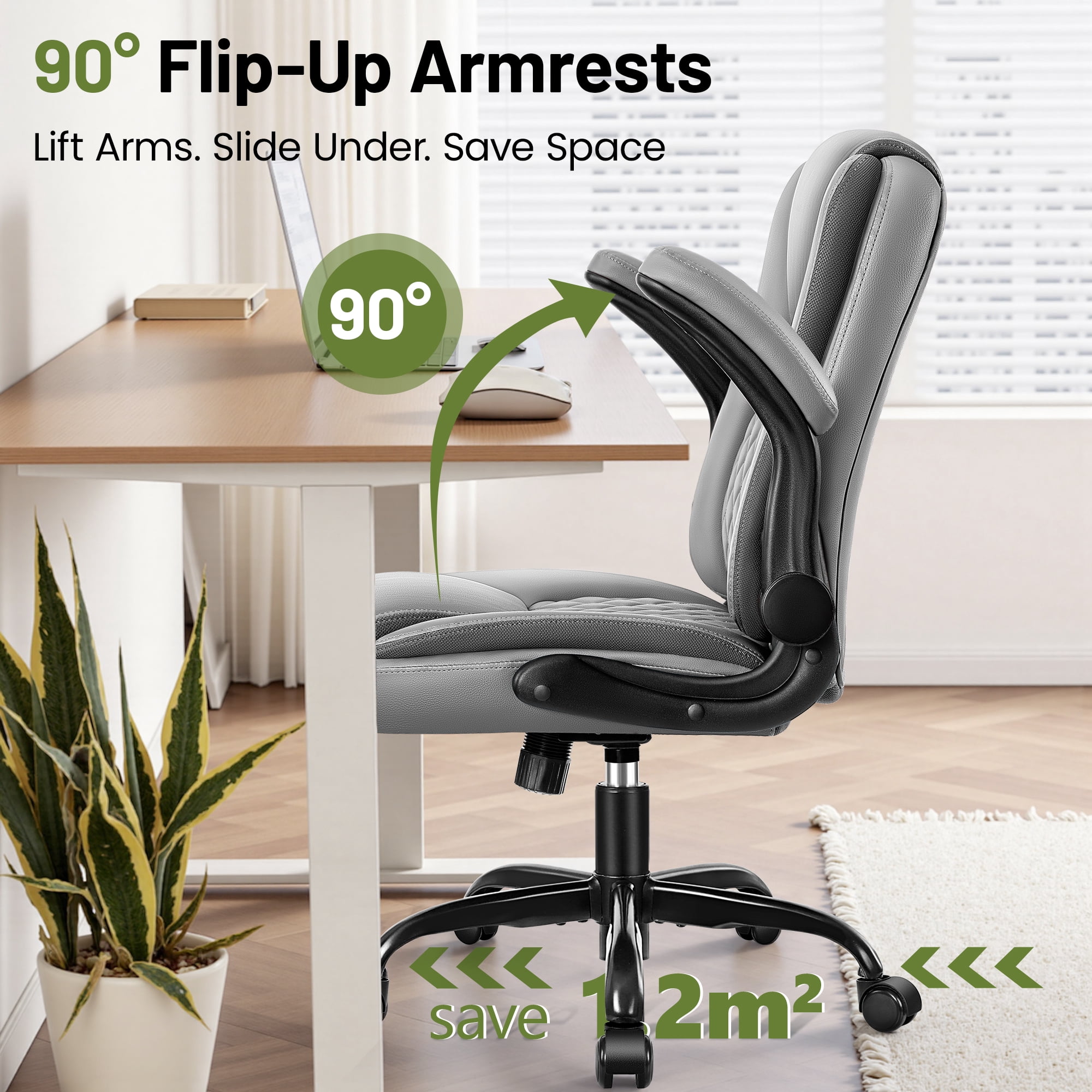 ATHOPE Leather Office Chair, 400lbs Ergonomic Desk Chairs with Back Support, Computer Chair with Wheels and Adjustable Armrest for Home Office, 360°Swivel Free, Gray