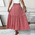 thumbnail image 4 of Women's Smocked High Waist Maxi Skirt Casual Boho Long Skirts with Pockets Red M, 4 of 9