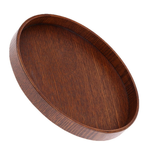 Elegante bandeja redonda de madera para servir, con acabado marrón natural. 27x2cm